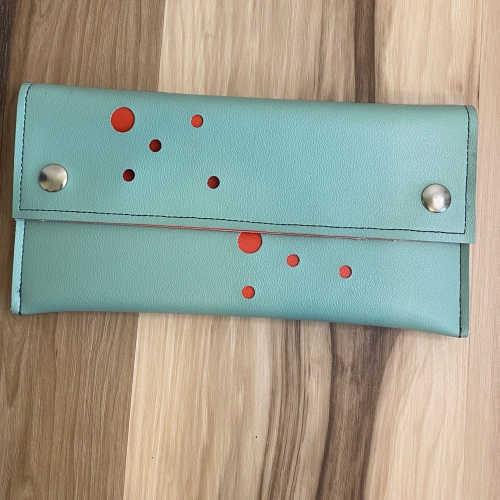 Holly Aiken Blast Green Red/Orange Perforated Dot Large Clutch Wallet USA Made